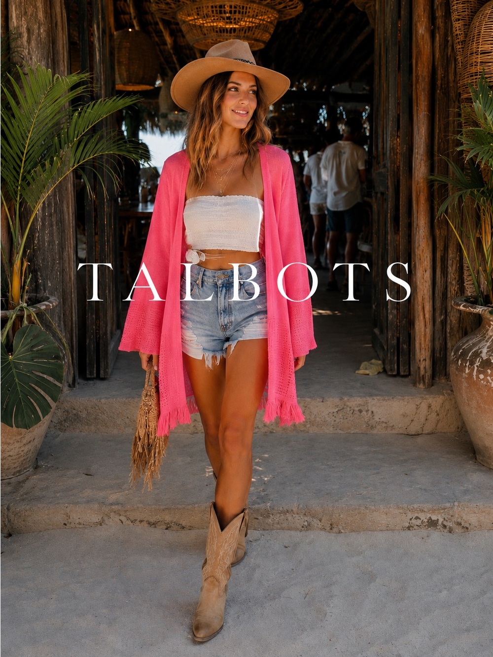 🌸Talbots Pink Open-Front Fringe Cardigan Sweater Size S preppy fringe indie boho